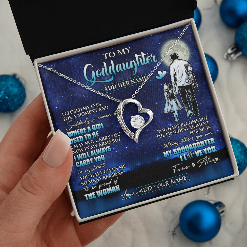 Forever Love Necklace 14K White Gold Finish | 2 | Personalized To My Goddaughter Gifts Necklace From Uncle I Closed My Eyes For A Moment Goddaughter Birthday Graduation Christmas Custom Gift Box Message Card | siriusteestore.myshopify