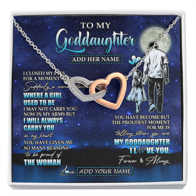 Interlocking Hearts Necklace Stainless Steel & Rose Gold Finish | 1 | Personalized To My Goddaughter Gifts Necklace From Uncle I Closed My Eyes For A Moment Goddaughter Birthday Graduation Christmas Custom Gift Box Message Card | siriusteestore.myshopify