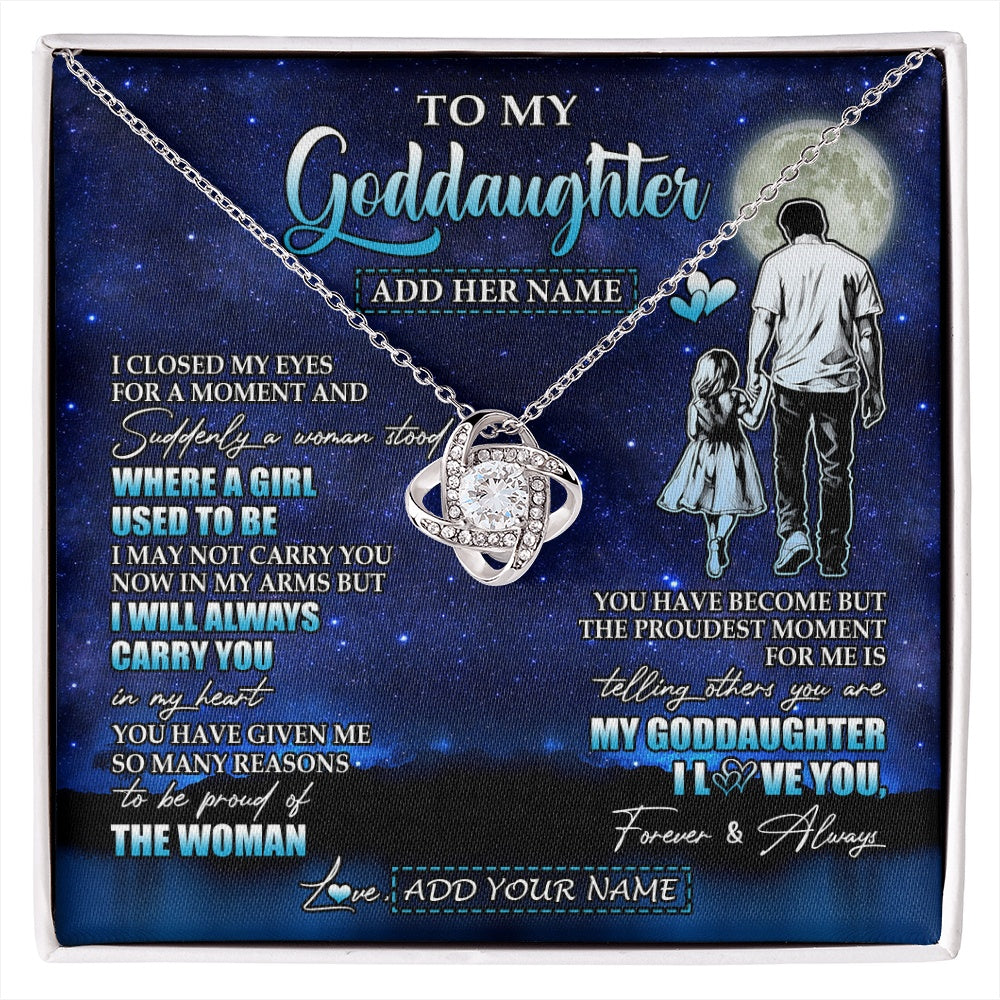 Love Knot Necklace 14K White Gold Finish | 1 | Personalized To My Goddaughter Gifts Necklace From Uncle I Closed My Eyes For A Moment Goddaughter Birthday Graduation Christmas Custom Gift Box Message Card | siriusteestore.myshopify