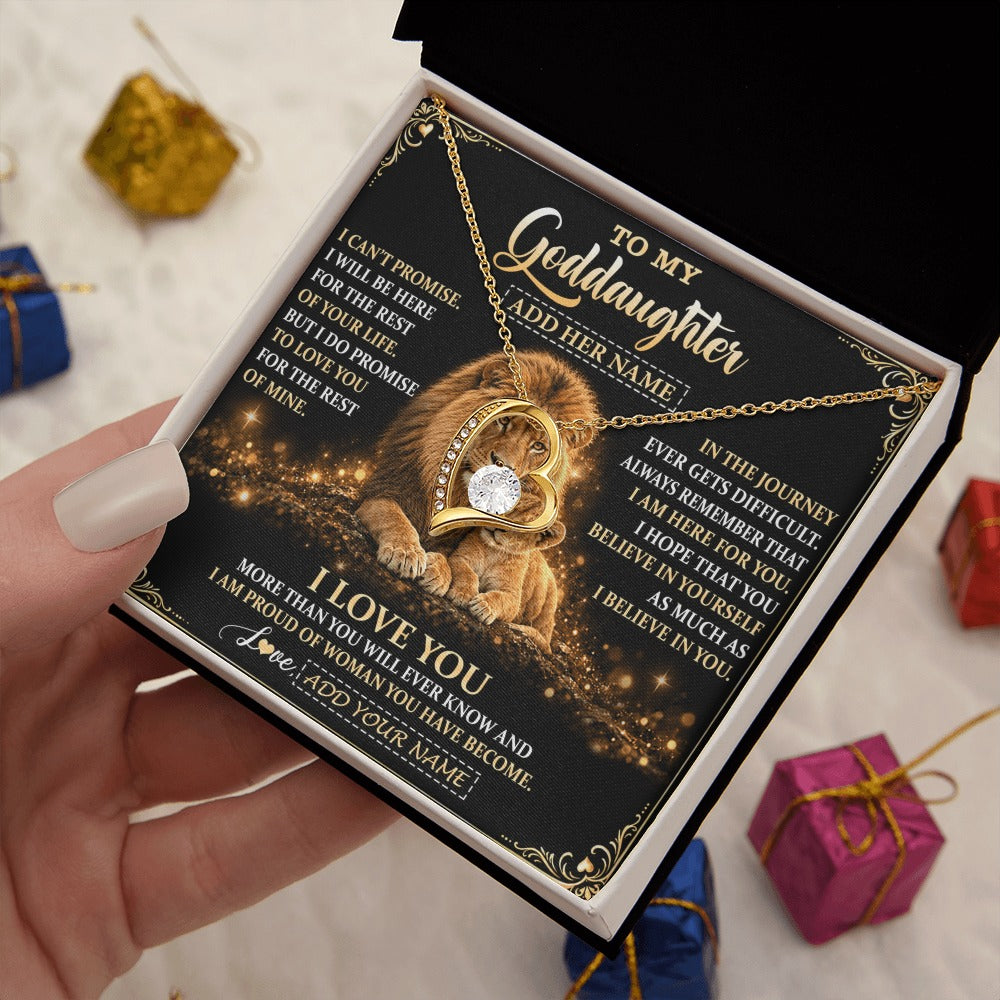 Forever Love Necklace 18K Yellow Gold Finish | 2 | Personalized To My Goddaughter Gifts Necklace From Uncle To Goddaughter Birthday Gifts Love You Forever Lion Graduation Christmas Custom Gift Box Message Card | https://siriusteestore.