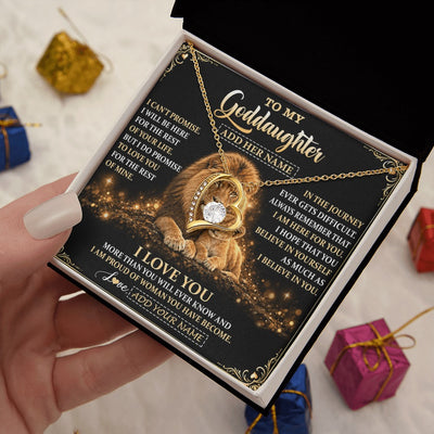 Forever Love Necklace 18K Yellow Gold Finish | 2 | Personalized To My Goddaughter Gifts Necklace From Uncle To Goddaughter Birthday Gifts Love You Forever Lion Graduation Christmas Custom Gift Box Message Card | https://siriusteestore.