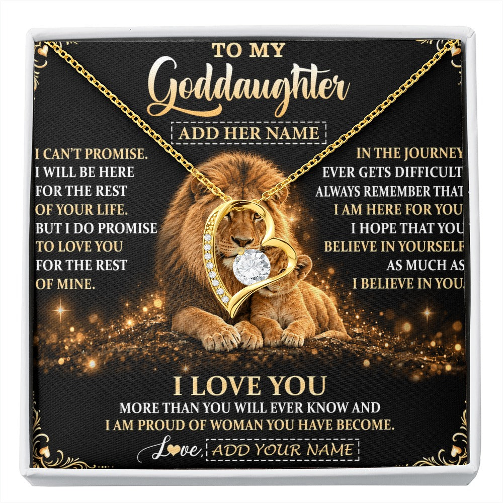 Forever Love Necklace 18K Yellow Gold Finish | 1 | Personalized To My Goddaughter Gifts Necklace From Uncle To Goddaughter Birthday Gifts Love You Forever Lion Graduation Christmas Custom Gift Box Message Card | https://siriusteestore.
