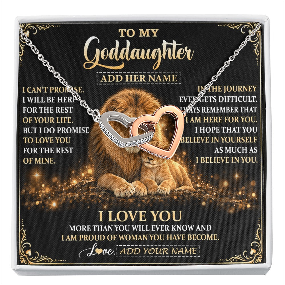Interlocking Hearts Necklace Stainless Steel & Rose Gold Finish | 1 | Personalized To My Goddaughter Gifts Necklace From Uncle To Goddaughter Birthday Gifts Love You Forever Lion Graduation Christmas Custom Gift Box Message Card | https://siriusteestore.