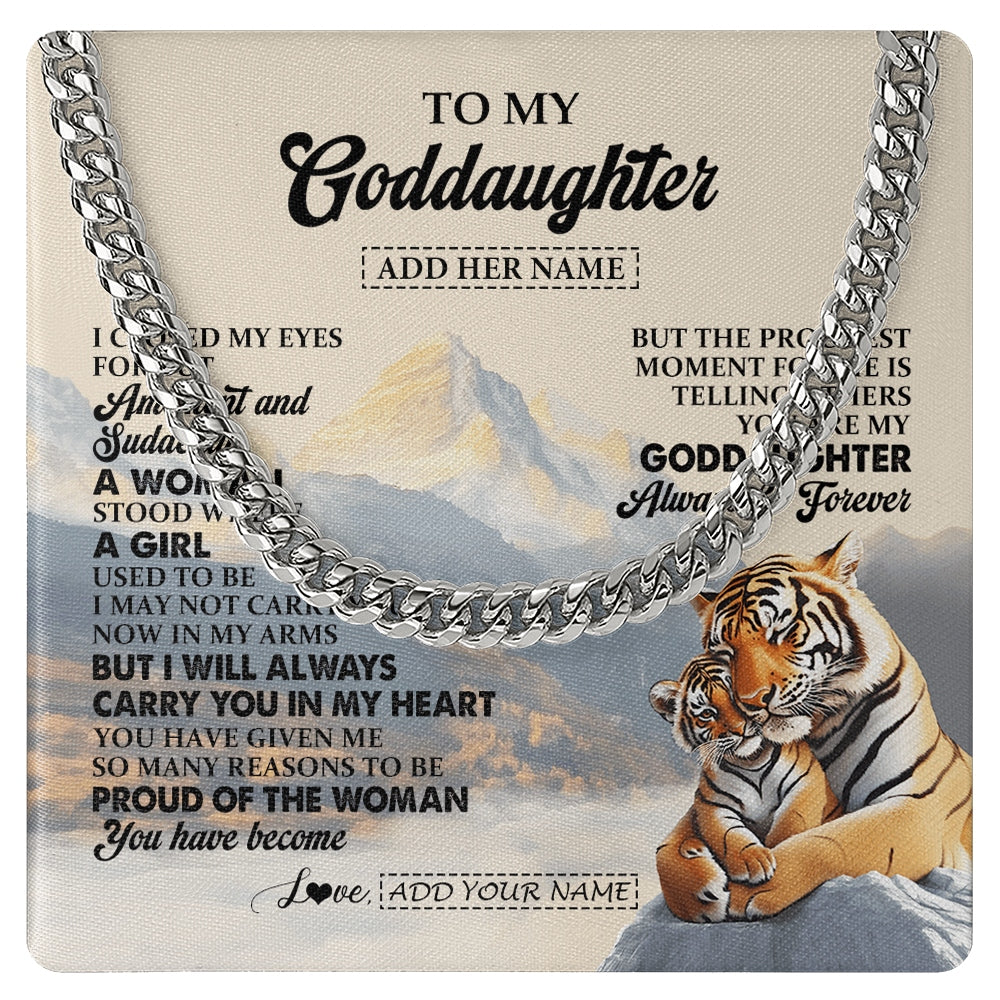 Cuban Link Chain Necklace Stainless Steel | 1 | Personalized To My Goddaughter Gifts Necklace Tiger From Godmother You Are My Goddaughter Birthday Gifts Graduation Christmas Custom Gift Box Message Card | https://siriusteestore.