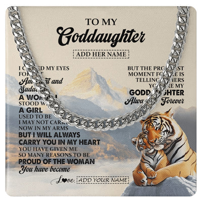 Cuban Link Chain Necklace Stainless Steel | 1 | Personalized To My Goddaughter Gifts Necklace Tiger From Godmother You Are My Goddaughter Birthday Gifts Graduation Christmas Custom Gift Box Message Card | https://siriusteestore.