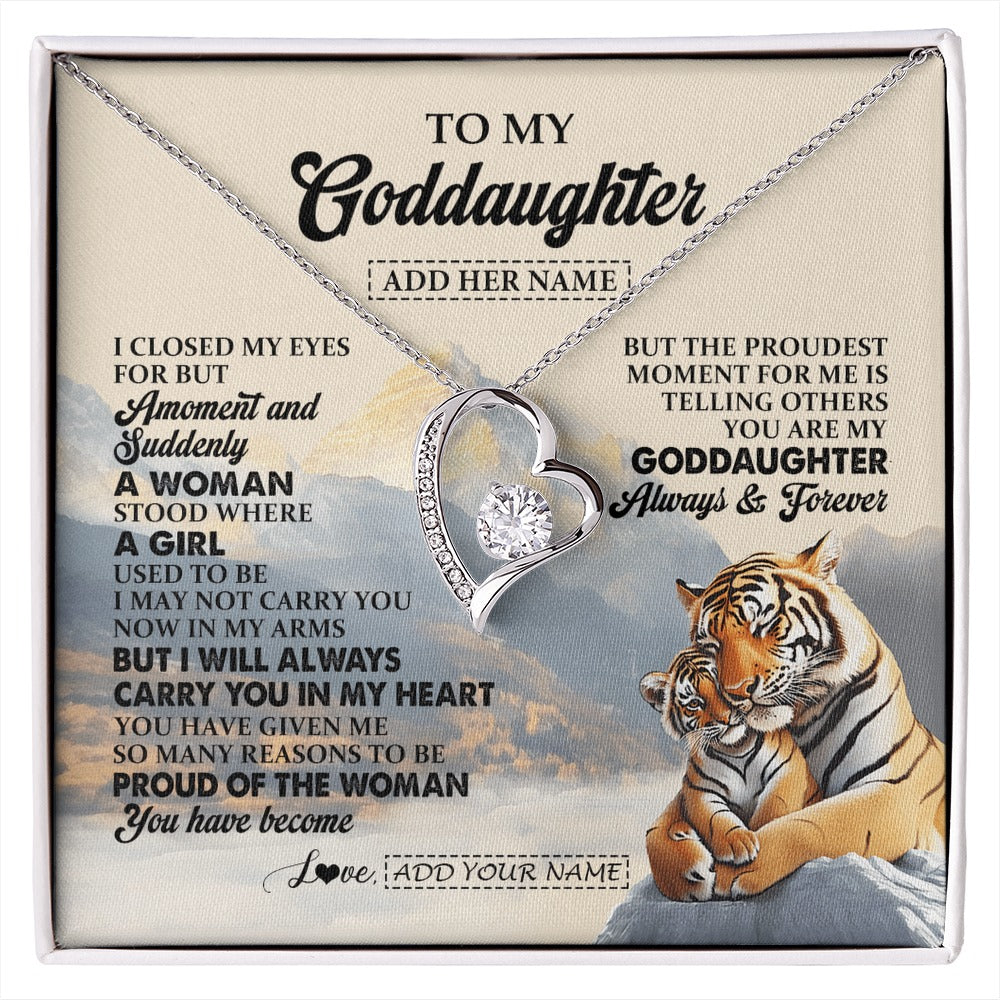 Forever Love Necklace 14K White Gold Finish | 1 | Personalized To My Goddaughter Gifts Necklace Tiger From Godmother You Are My Goddaughter Birthday Gifts Graduation Christmas Custom Gift Box Message Card | https://siriusteestore.