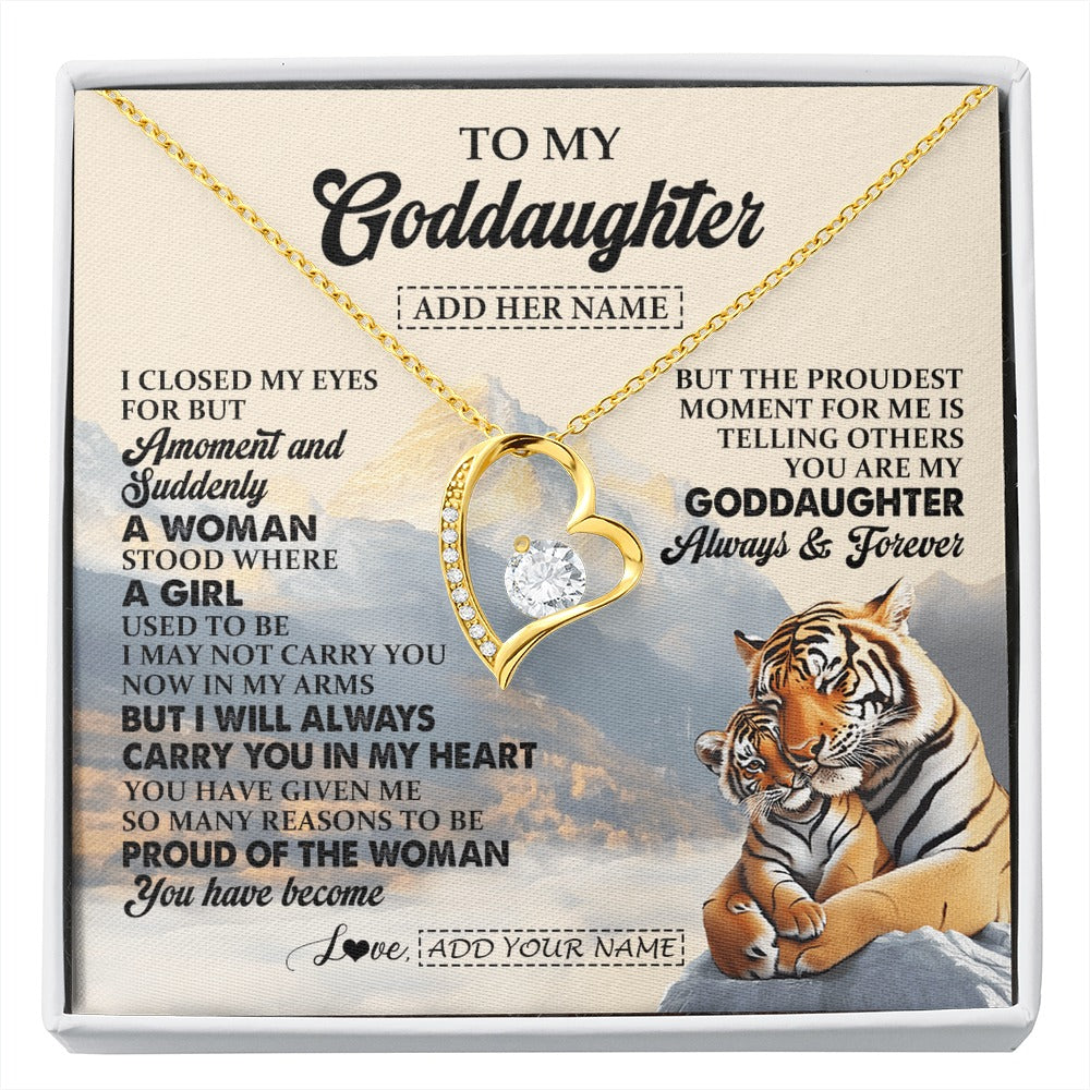 Forever Love Necklace 18K Yellow Gold Finish | 1 | Personalized To My Goddaughter Gifts Necklace Tiger From Godmother You Are My Goddaughter Birthday Gifts Graduation Christmas Custom Gift Box Message Card | https://siriusteestore.