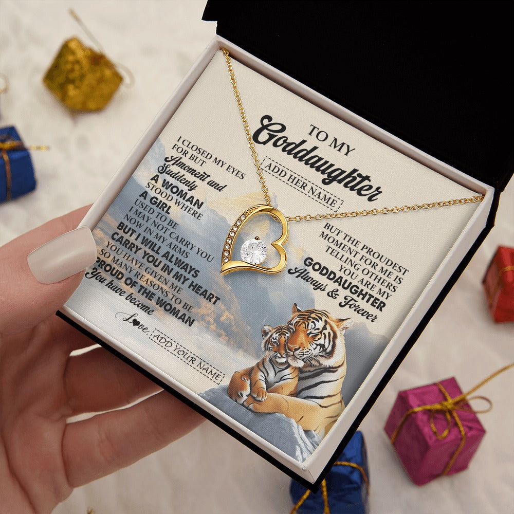 Forever Love Necklace 18K Yellow Gold Finish | 2 | Personalized To My Goddaughter Gifts Necklace Tiger From Godmother You Are My Goddaughter Birthday Gifts Graduation Christmas Custom Gift Box Message Card | https://siriusteestore.
