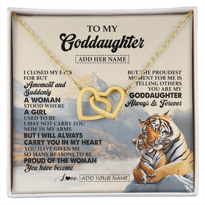 Interlocking Hearts Necklace 18K Yellow Gold Finish | 1 | Personalized To My Goddaughter Gifts Necklace Tiger From Godmother You Are My Goddaughter Birthday Gifts Graduation Christmas Custom Gift Box Message Card | https://siriusteestore.