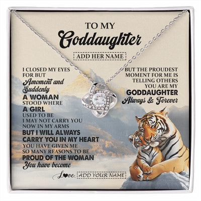 Love Knot Necklace 14K White Gold Finish | 1 | Personalized To My Goddaughter Gifts Necklace Tiger From Godmother You Are My Goddaughter Birthday Gifts Graduation Christmas Custom Gift Box Message Card | https://siriusteestore.