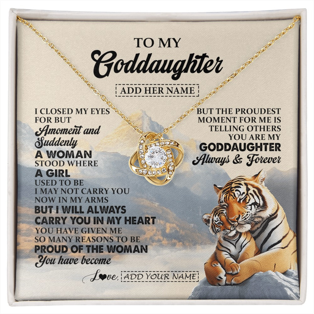 Love Knot Necklace 18K Yellow Gold Finish | 1 | Personalized To My Goddaughter Gifts Necklace Tiger From Godmother You Are My Goddaughter Birthday Gifts Graduation Christmas Custom Gift Box Message Card | https://siriusteestore.