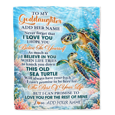 Personalized To My Goddaughter Gifts Sea Turtle From Godmother Blanket Never Forget I Love You Goddaughter Birthday Gift Christmas Custom Fleece Blanket | siriusteestore