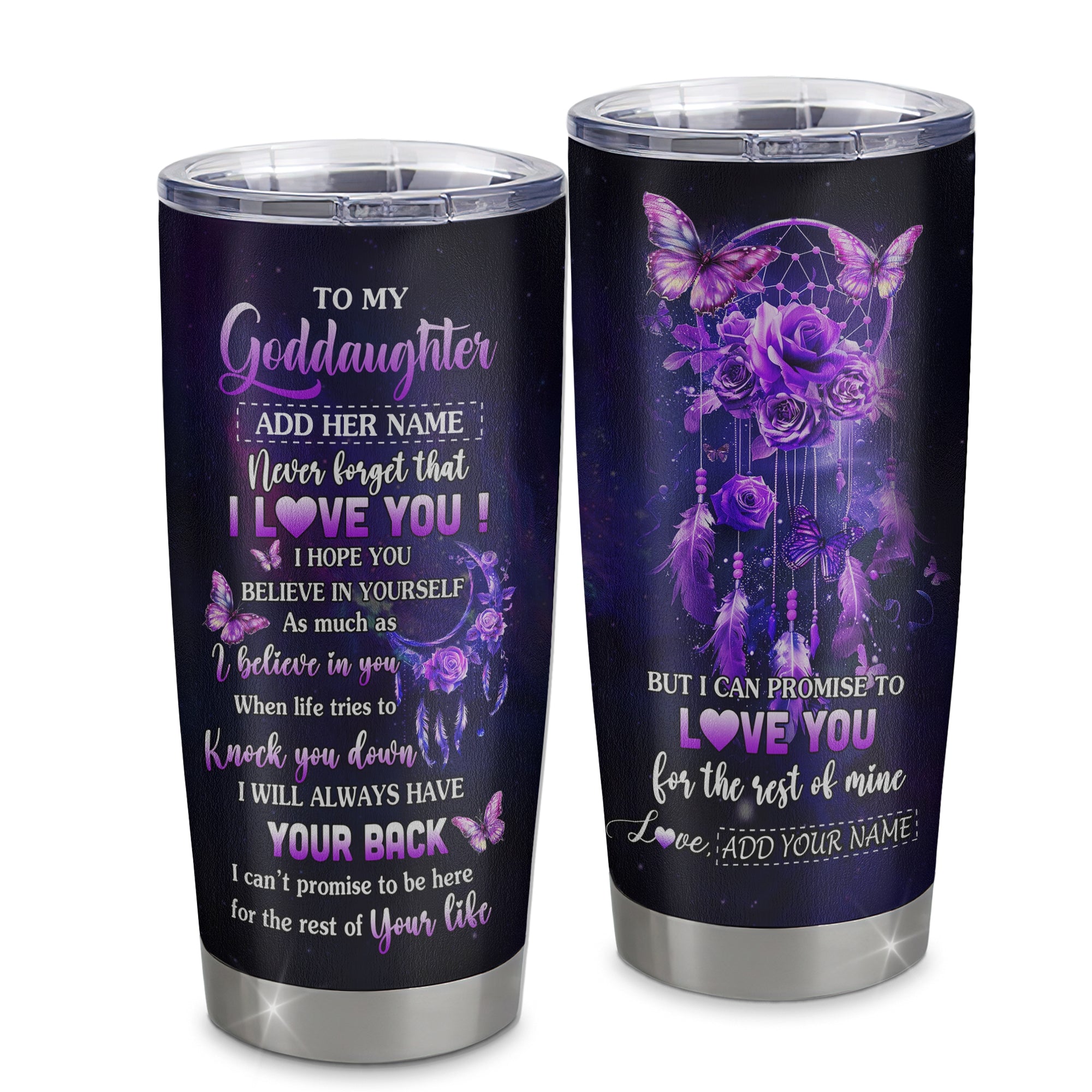 Personalized To My Goddaughter Gifts Tumbler From Aunt Floral Butterfly Love You Goddaughter Birthday Gifts Graduation Christmas Custom Stainless Steel Travel Mug | siriusteestore