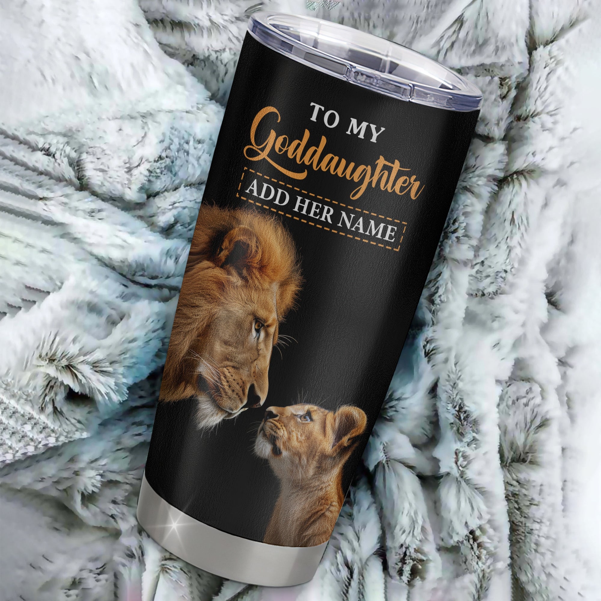 Personalized To My Goddaughter Gifts Tumbler From Godfather Wherever Your Journey In Life Lion Goddaughter Birthday Gifts Christmas Custom Stainless Steel Travel Mug | siriusteestore