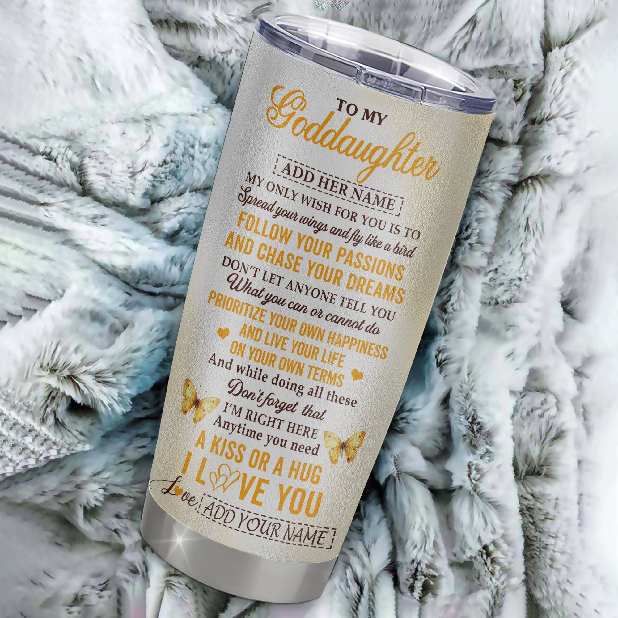 Personalized To My Goddaughter Gifts Tumbler From Godmother Sunflower My Only Wish For You Goddaughter Birthday Gifts Graduation Christmas Custom Stainless Steel Mug | siriusteestore