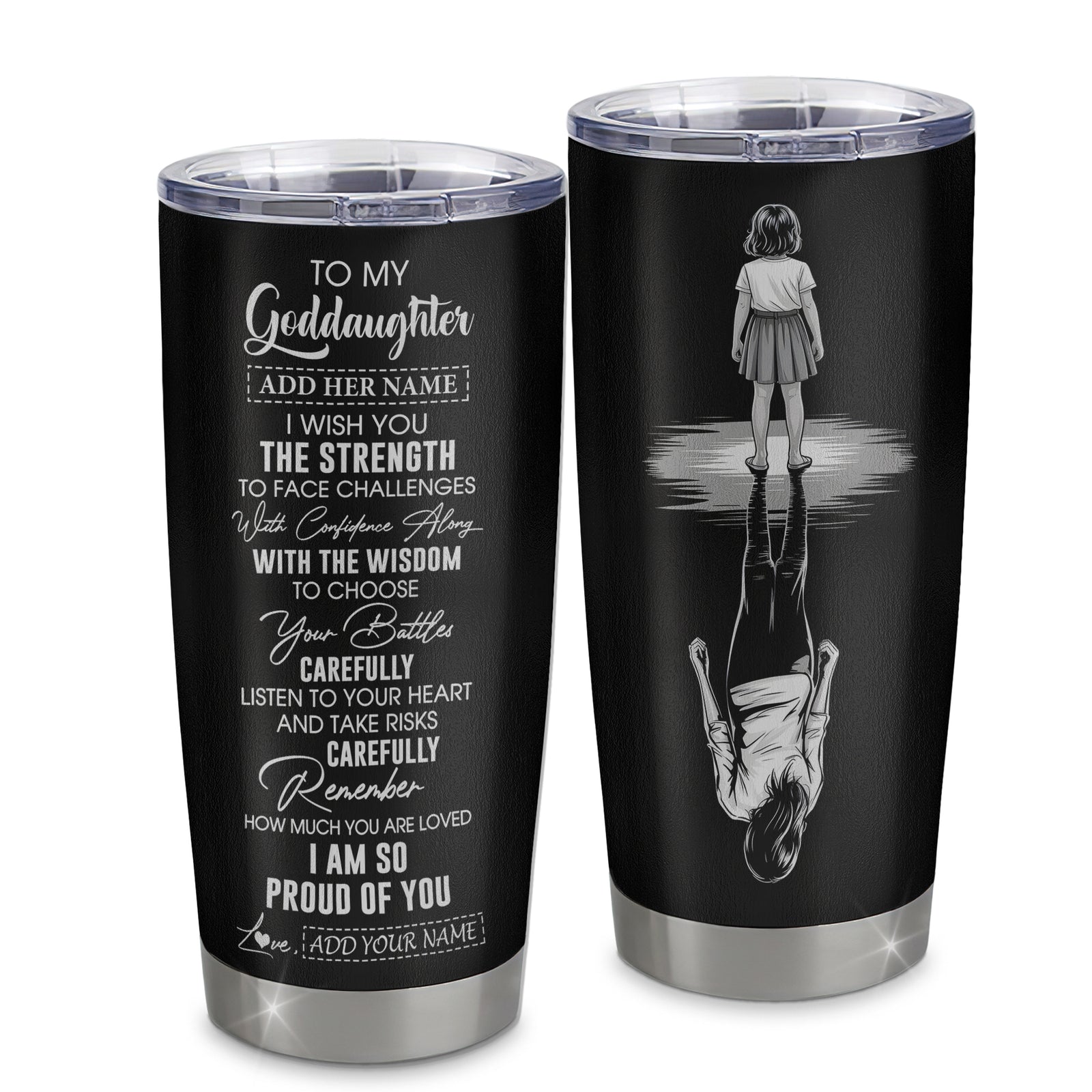 Personalized To My Goddaughter Gifts Tumbler From Godmother Uncle I Wish You The Strength Goddaughter Birthday Gifts Christmas Graduation Custom Stainless Steel Mug | siriusteestore