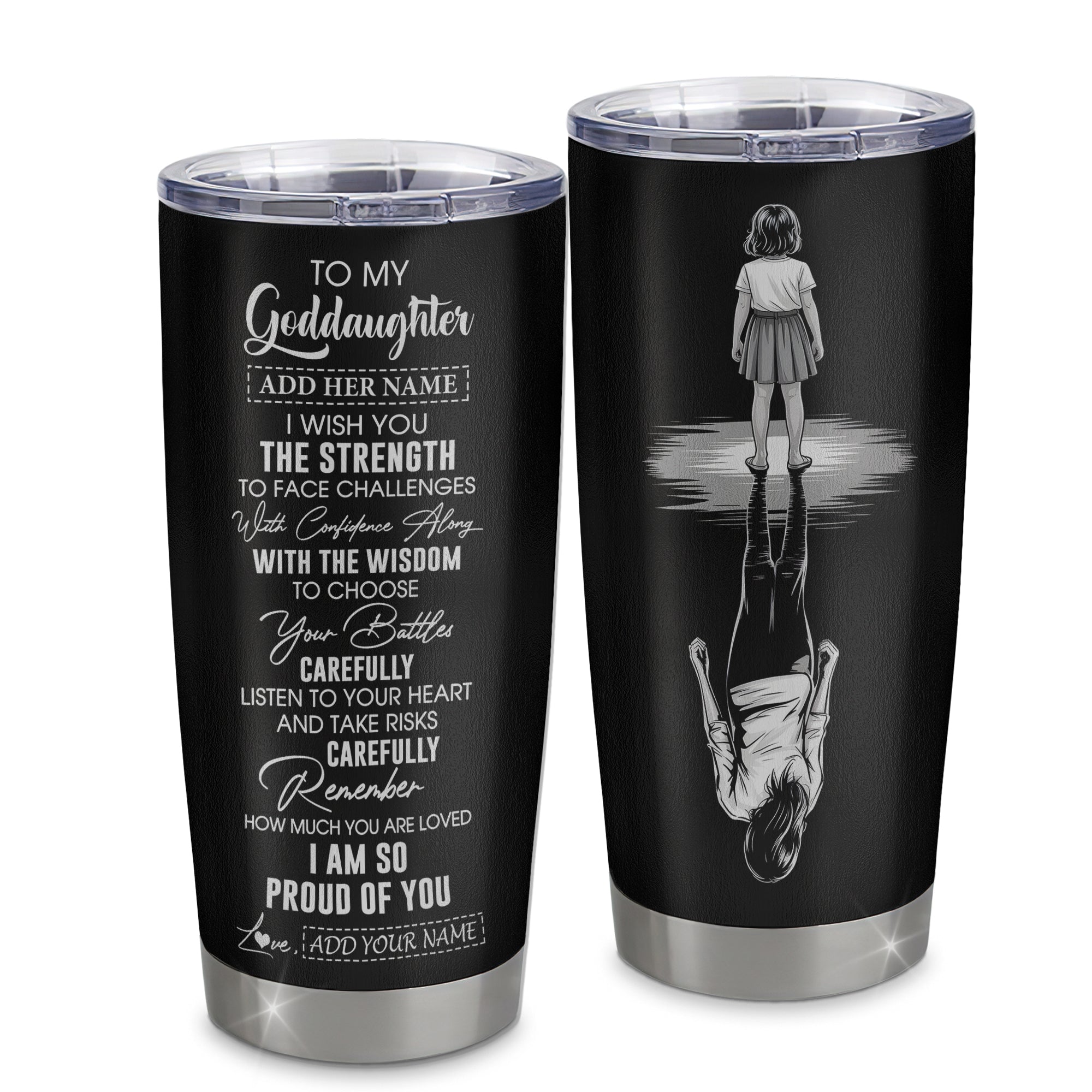 Personalized To My Goddaughter Gifts Tumbler From Godmother Uncle I Wish You The Strength Goddaughter Birthday Gifts Christmas Graduation Custom Stainless Steel Mug | siriusteestore