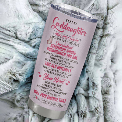 Personalized To My Goddaughter Gifts Tumbler From Godmother Whenever Butterfly Unique Birthday Gifts For Goddaughter Graduation Christmas Stainless Steel Travel Mug | siriusteestore