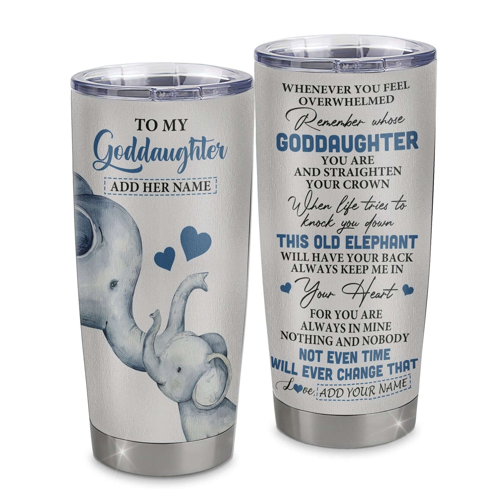 Personalized To My Goddaughter Gifts Tumbler From Godmother Whenever Elephant Unique Birthday Gifts For Goddaughter Graduation Christmas Custom Stainless Steel Mug | siriusteestore