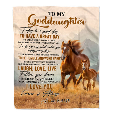 Personalized To My Goddaughter Horse Blanket From Godmother Uncle Every Day Laugh Love Live Goddaughter Birthday Gifts Christmas Customized Fleece Blanket | siriusteestore