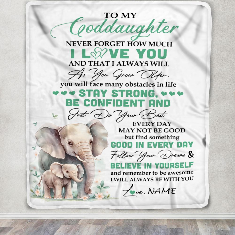 Personalized To My Goddaughter I Love You Forever Blanket From Aunt Uncle Elephant Goddaughter Birthday Gifts Graduation Christmas Customized Fleece Blanket | siriusteestore