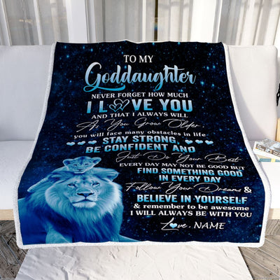 Personalized To My Goddaughter I Love You Forever Blanket From Godfather Lion Goddaughter Birthday Gifts Graduation Christmas Customized Fleece Blanket | siriusteestore
