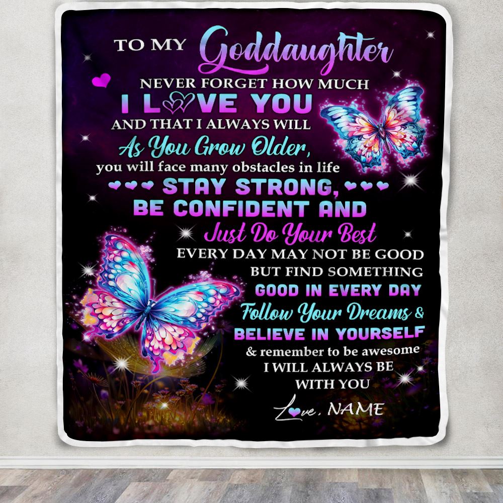 Personalized To My Goddaughter I Love You Forever Blanket From Godmother Butterfly Goddaughter Birthday Gifts Graduation Christmas Customized Fleece Blanket | siriusteestore