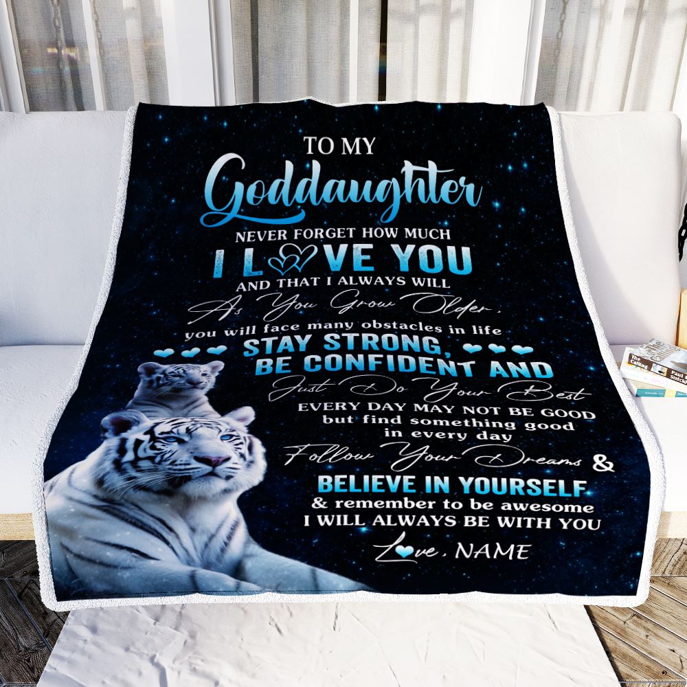 Personalized To My Goddaughter I Love You Forever Blanket From Godmother White Tiger Goddaughter Birthday Gifts Graduation Christmas Customized Fleece Blanket | siriusteestore
