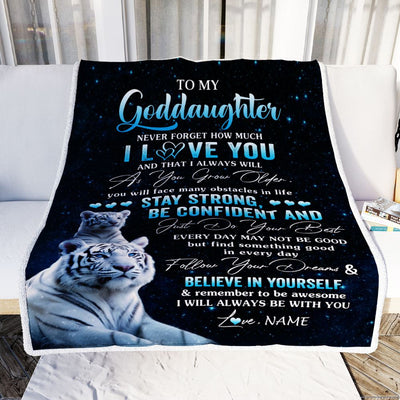 Personalized To My Goddaughter I Love You Forever Blanket From Godmother White Tiger Goddaughter Birthday Gifts Graduation Christmas Customized Fleece Blanket | siriusteestore
