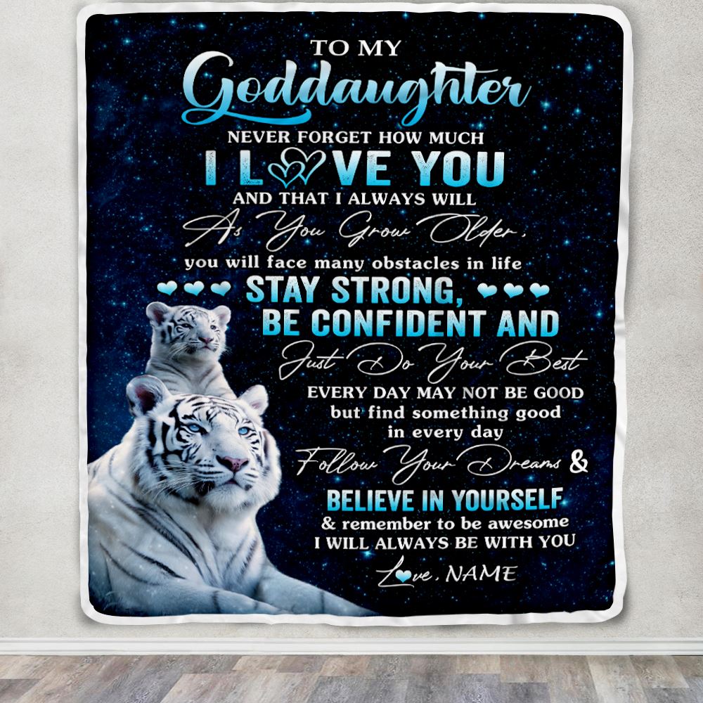 Personalized To My Goddaughter I Love You Forever Blanket From Godmother White Tiger Goddaughter Birthday Gifts Graduation Christmas Customized Fleece Blanket | siriusteestore