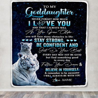 Personalized To My Goddaughter I Love You Forever Blanket From Godmother White Tiger Goddaughter Birthday Gifts Graduation Christmas Customized Fleece Blanket | siriusteestore