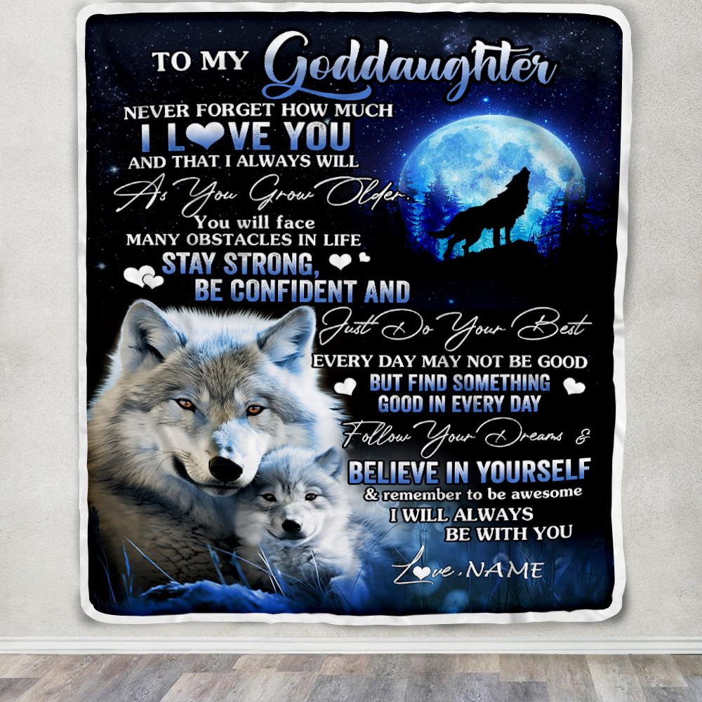Personalized To My Goddaughter I Love You Forever Blanket From Godmother Wolf Goddaughter Birthday Gifts Graduation Christmas Customized Fleece Blanket | siriusteestore