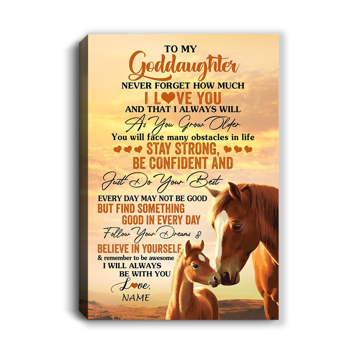 Personalized To My Goddaughter I Love You Forever Canvas From Godfather Aunt Horse Goddaughter Birthday Gifts Graduation Christmas Custom Wall Art Print Framed Canvas | siriusteestore