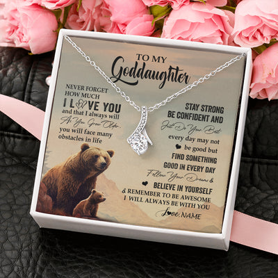 Alluring Beauty Necklace 14K White Gold Finish | 2 | Personalized To My Goddaughter I Love You Forever Necklace From Aunt Uncle Bear Goddaughter Birthday Graduation Christmas Customized Gift Box Message Card | siriusteestore