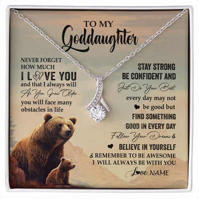 Alluring Beauty Necklace 14K White Gold Finish | 1 | Personalized To My Goddaughter I Love You Forever Necklace From Aunt Uncle Bear Goddaughter Birthday Graduation Christmas Customized Gift Box Message Card | siriusteestore