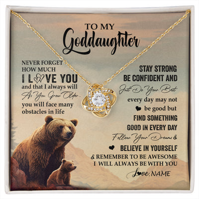 Love Knot Necklace 18K Yellow Gold Finish | 1 | Personalized To My Goddaughter I Love You Forever Necklace From Aunt Uncle Bear Goddaughter Birthday Graduation Christmas Customized Gift Box Message Card | siriusteestore