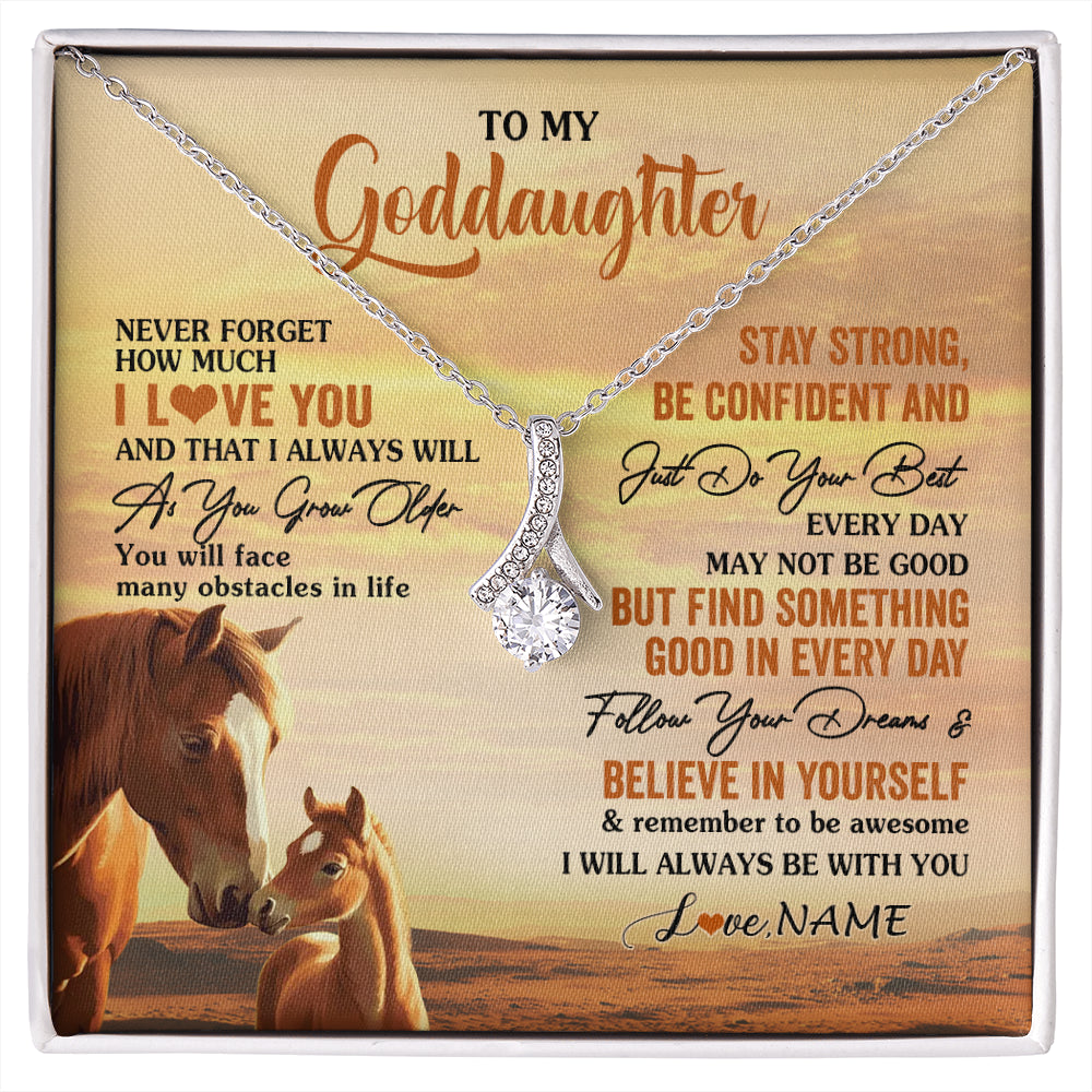 Alluring Beauty Necklace 14K White Gold Finish | 1 | Personalized To My Goddaughter I Love You Forever Necklace From Godfather Aunt Horse Goddaughter Birthday JewelryChristmas Customized Gift Box Message Card | siriusteestore
