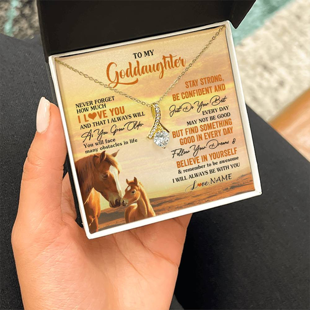 Alluring Beauty Necklace 18K Yellow Gold Finish | 2 | Personalized To My Goddaughter I Love You Forever Necklace From Godfather Aunt Horse Goddaughter Birthday JewelryChristmas Customized Gift Box Message Card | siriusteestore