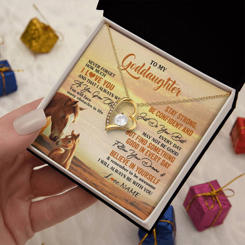Forever Love Necklace 18K Yellow Gold Finish | 2 | Personalized To My Goddaughter I Love You Forever Necklace From Godfather Aunt Horse Goddaughter Birthday JewelryChristmas Customized Gift Box Message Card | siriusteestore
