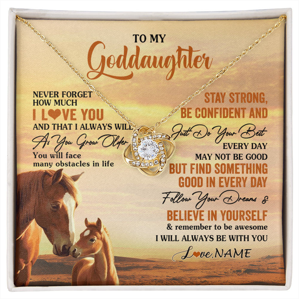 Love Knot Necklace 18K Yellow Gold Finish | 1 | Personalized To My Goddaughter I Love You Forever Necklace From Godfather Aunt Horse Goddaughter Birthday JewelryChristmas Customized Gift Box Message Card | siriusteestore