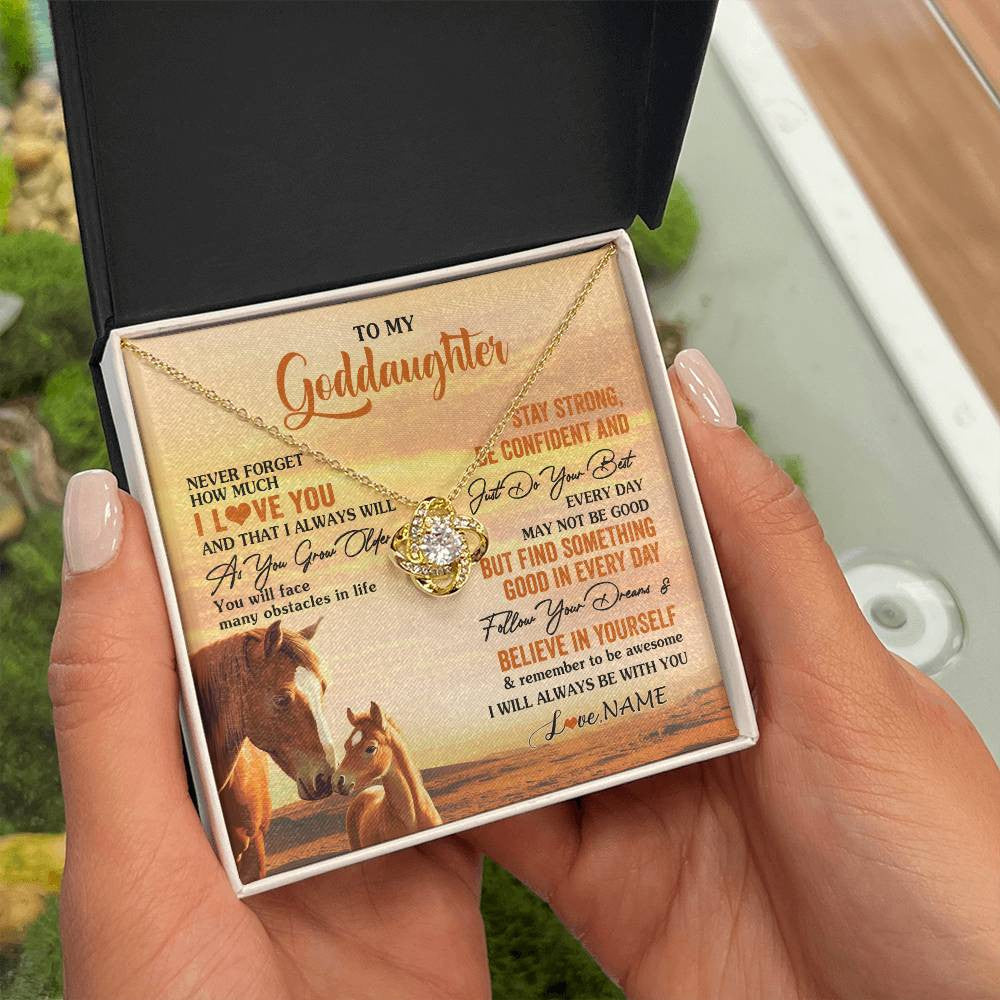 Love Knot Necklace 18K Yellow Gold Finish | 2 | Personalized To My Goddaughter I Love You Forever Necklace From Godfather Aunt Horse Goddaughter Birthday JewelryChristmas Customized Gift Box Message Card | siriusteestore