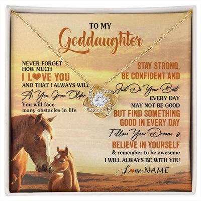 Love Knot Necklace 18K Yellow Gold Finish | 1 | Personalized To My Goddaughter I Love You Forever Necklace From Godfather Aunt Horse Goddaughter Birthday JewelryChristmas Customized Gift Box Message Card | siriusteestore