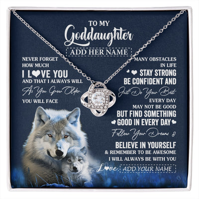 Love Knot Necklace 14K White Gold Finish | 1 | Personalized To My Goddaughter I Love You Forever Necklace From Godmother Wolf Goddaughter Birthday Gifts Graduation Christmas Custom Gift Box Message Card | siriusteestore.myshopify