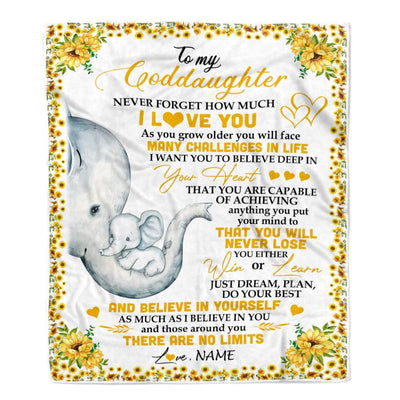 Personalized To My Goddaughter I Love You From Aunt Titi Sunflower Elephant Goddaughter Birthday Christmas Thanksgiving Graduation Customized Fleece Blanket | siriusteestore