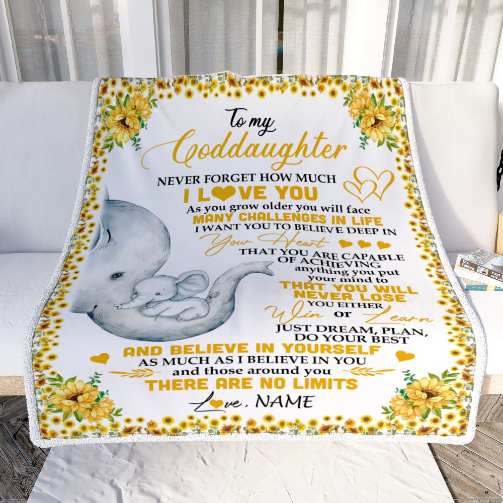 Personalized To My Goddaughter I Love You From Aunt Titi Sunflower Elephant Goddaughter Birthday Christmas Thanksgiving Graduation Customized Fleece Blanket | siriusteestore