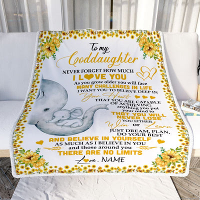 Personalized To My Goddaughter I Love You From Aunt Titi Sunflower Elephant Goddaughter Birthday Christmas Thanksgiving Graduation Customized Fleece Blanket | siriusteestore