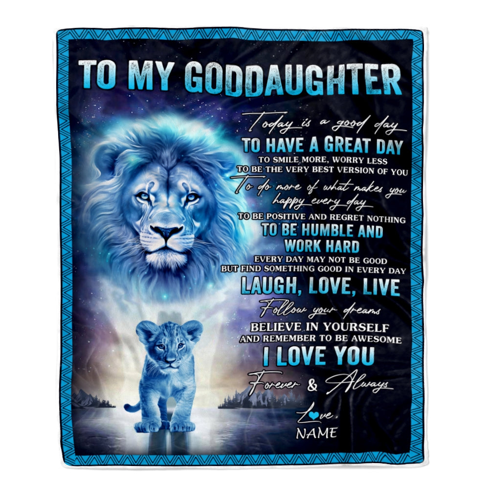 Personalized To My Goddaughter Lion Blanket From Godfather Every Day Laugh Love Live Goddaughter Birthday Christmas Customized Bed Fleece Throw Blanket | siriusteestore