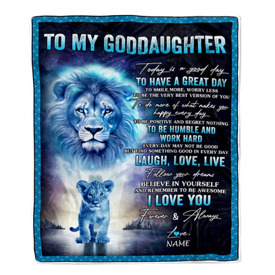 Personalized To My Goddaughter Lion Blanket From Godfather Every Day Laugh Love Live Goddaughter Birthday Christmas Customized Bed Fleece Throw Blanket | siriusteestore