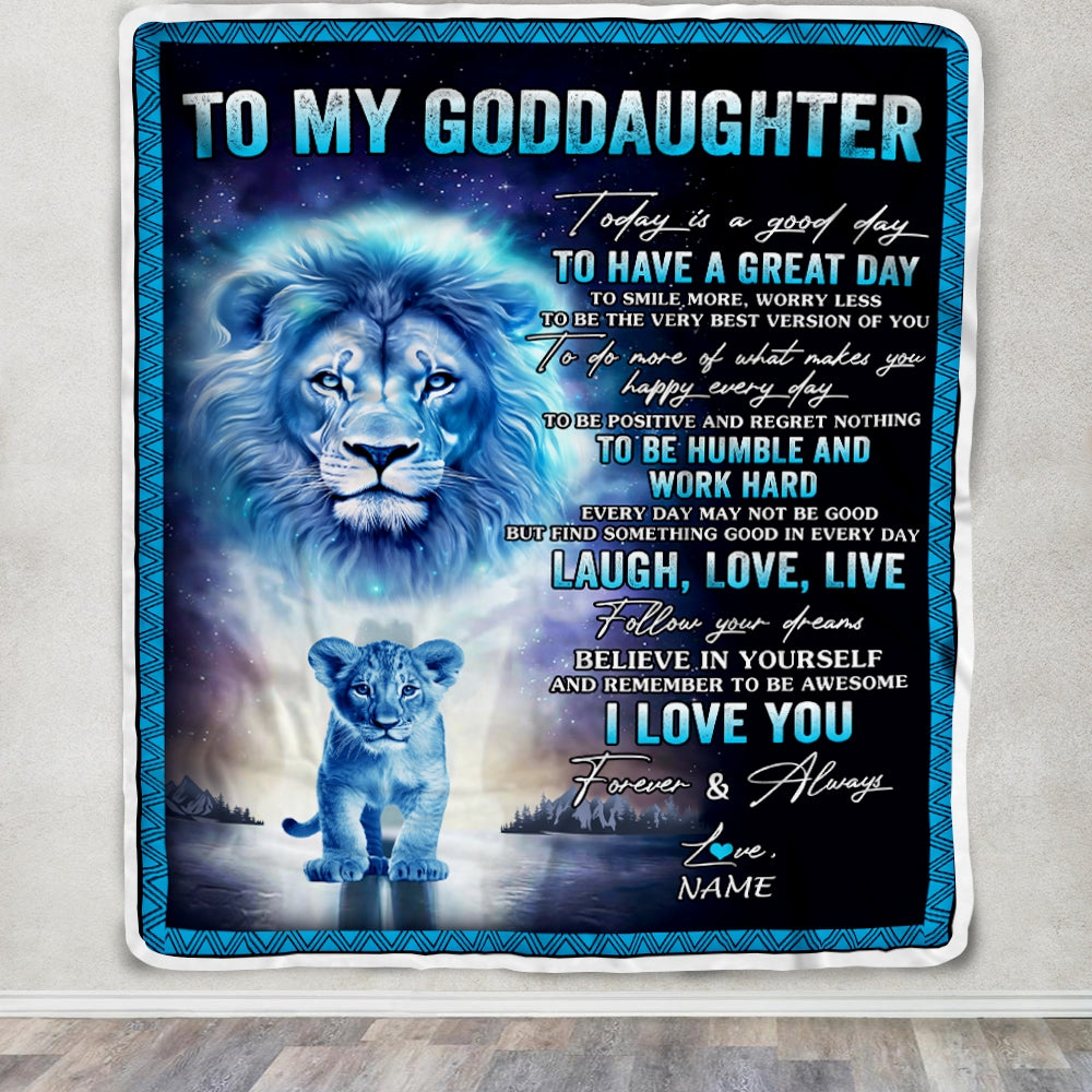 Personalized To My Goddaughter Lion Blanket From Godfather Every Day Laugh Love Live Goddaughter Birthday Christmas Customized Bed Fleece Throw Blanket | siriusteestore