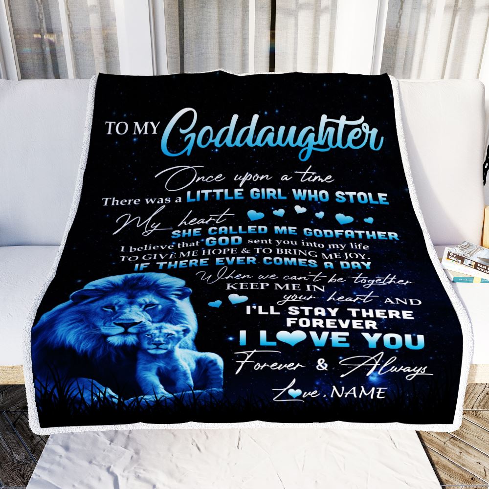 Personalized To My Goddaughter Lion Blanket From Godfather I'll Stay There Forever Goddaughter Birthday Graduation Christmas Customized Bed Fleece Blanket | siriusteestore